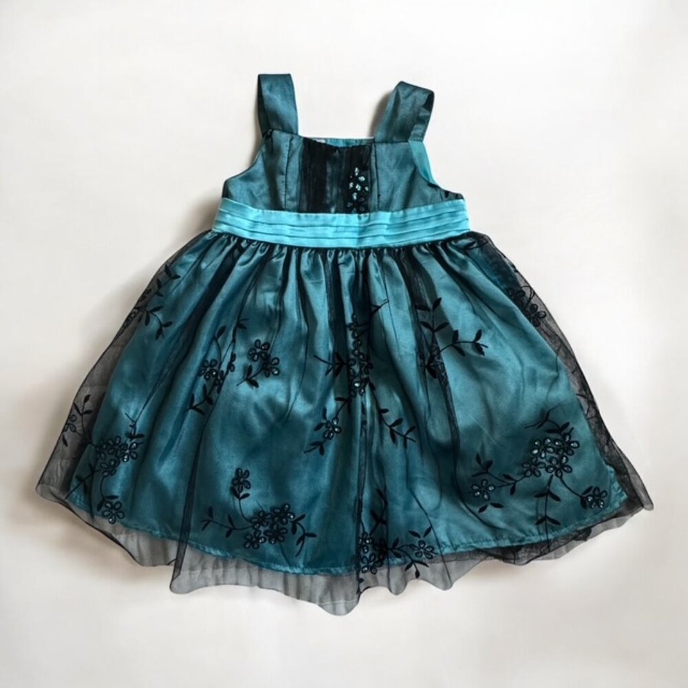 Blueberi Boulevard Teal Black Sparkle Dress Size 12 Months